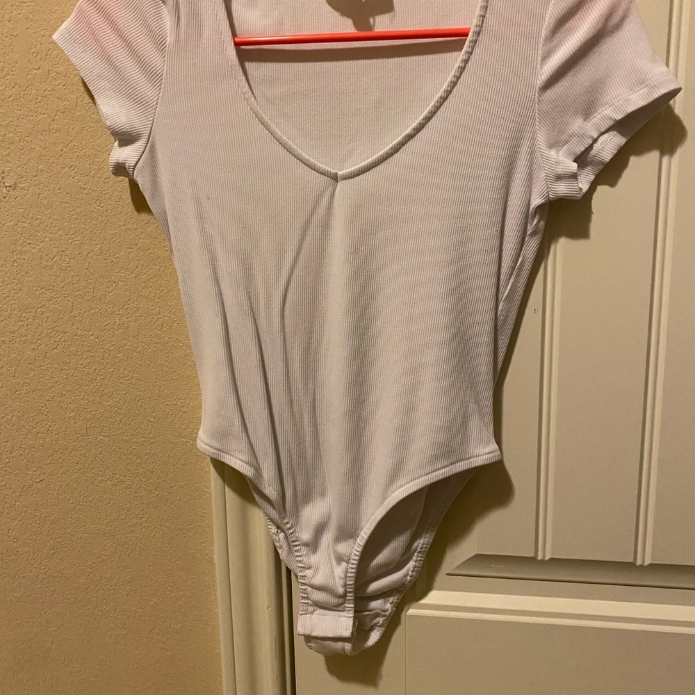 White Ribbed Women's bodysuit